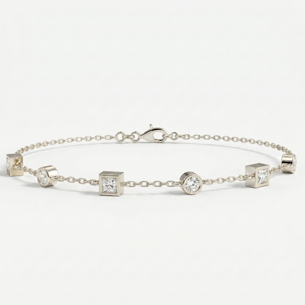 Alternating Bezel Set Diamond Chain Bracelet
