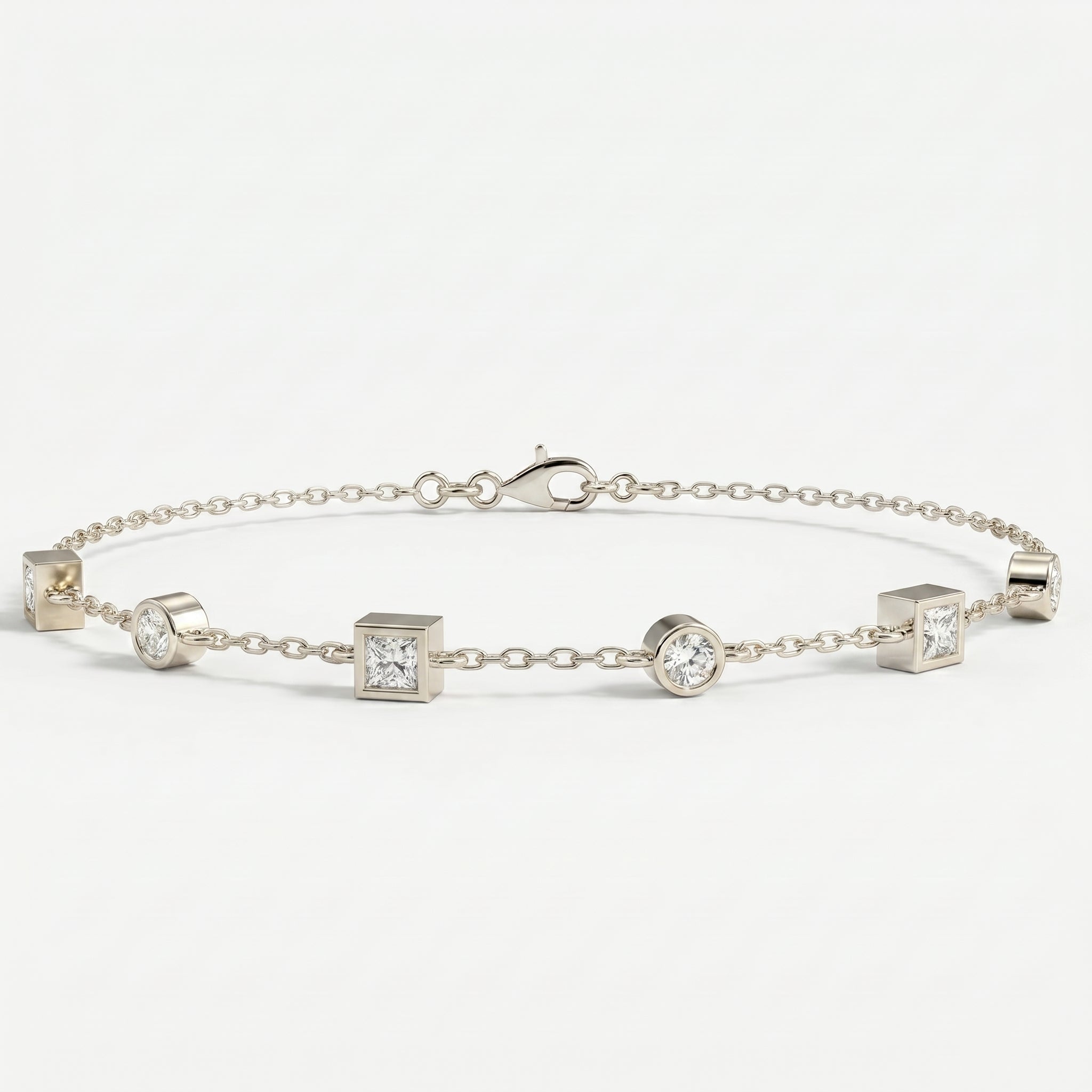 Alternating Bezel Set Diamond Chain Bracelet