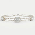 Emerald Cut Halo Diamond Double Chain Design Bracelet