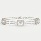 Emerald Cut Halo Diamond Double Chain Design Bracelet