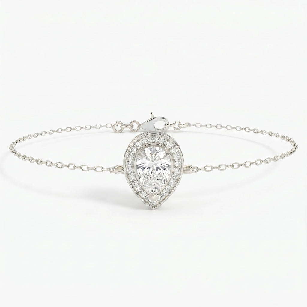 Pear Shape Diamond Halo Teardrop Design Chain Bracelet