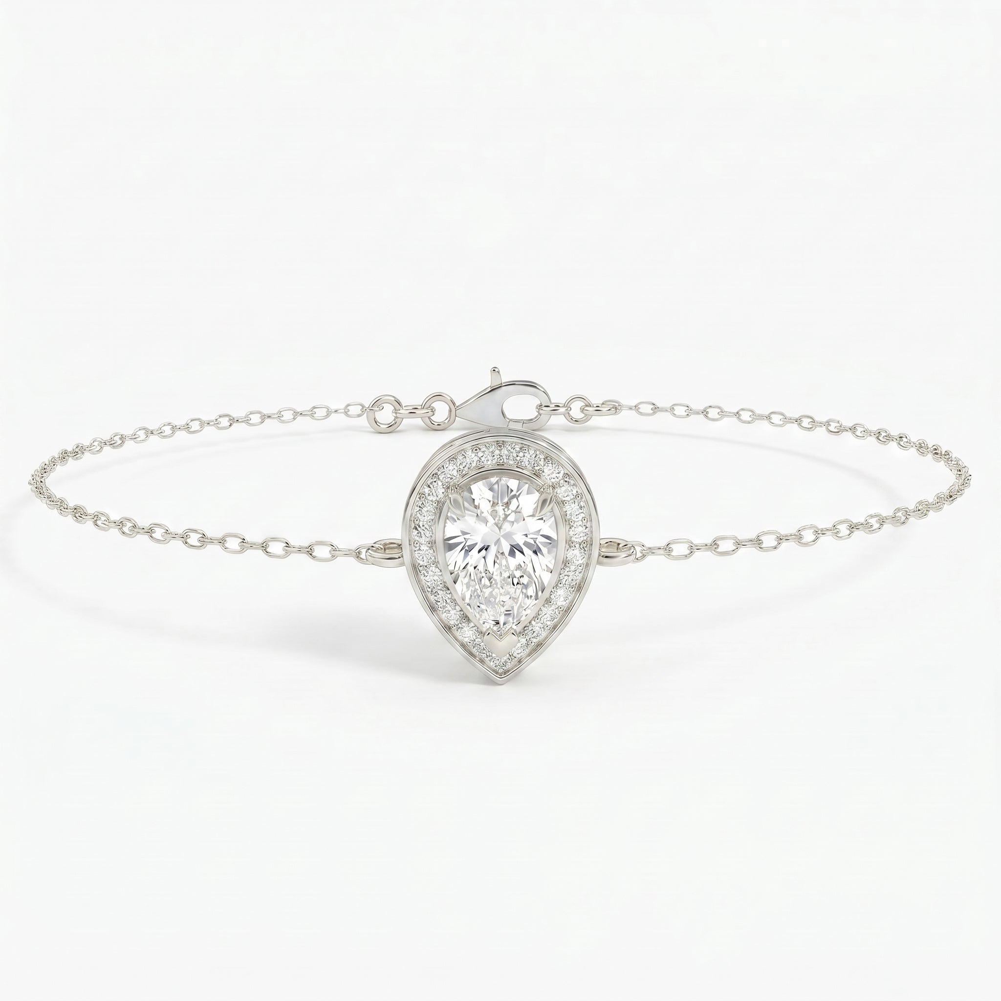 Pear Shape Diamond Halo Teardrop Design Chain Bracelet