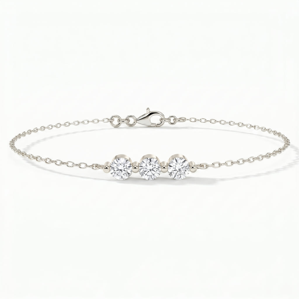 Trinity Bezel Set Round Diamond Chain Bracelet