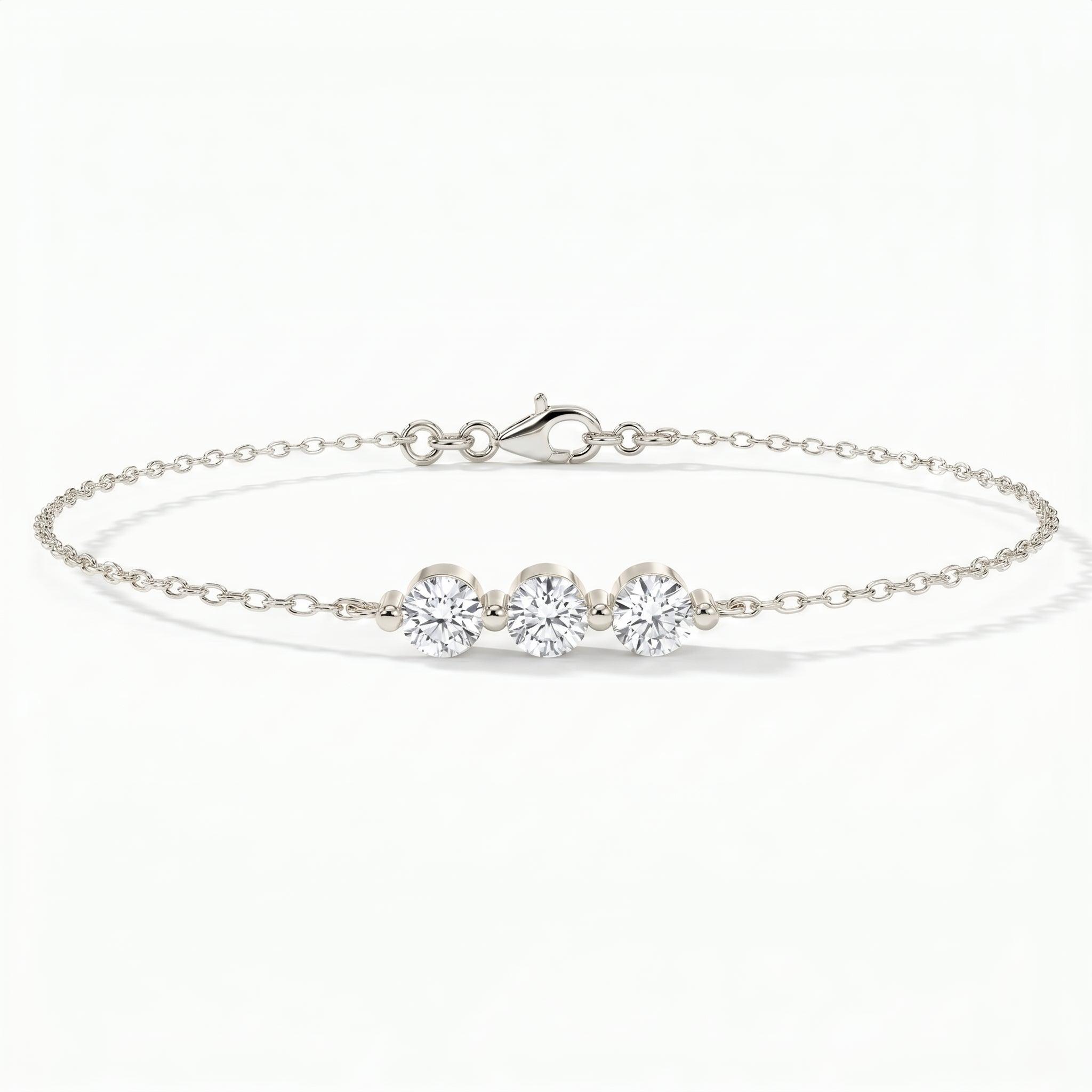Trinity Bezel Set Round Diamond Chain Bracelet