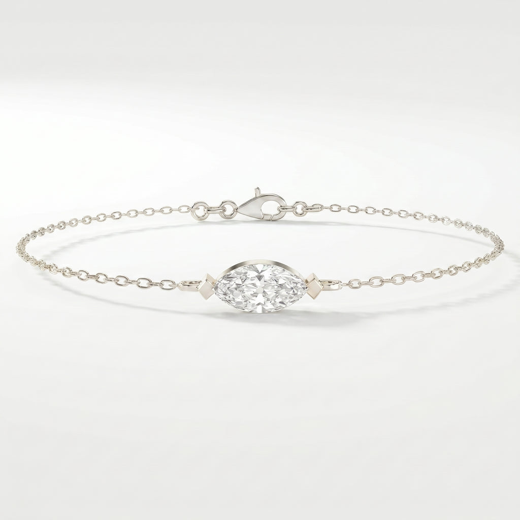 Elegant Marquise Diamond Solitaire Chain Bracelet