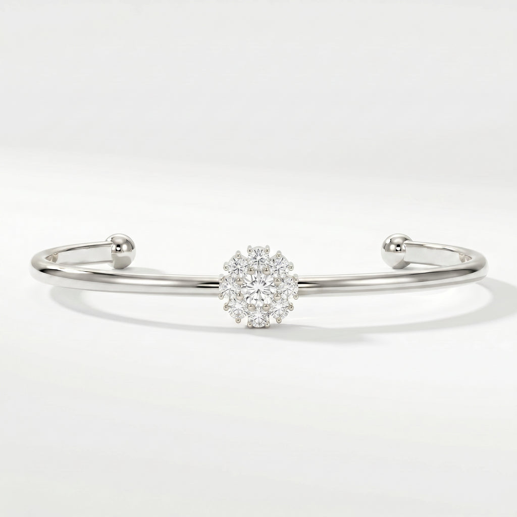 Floral Diamond Cluster Open Cuff Bracelet