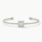 Luxury Cuff Bracelet with Square Halo Princess Centerpiece