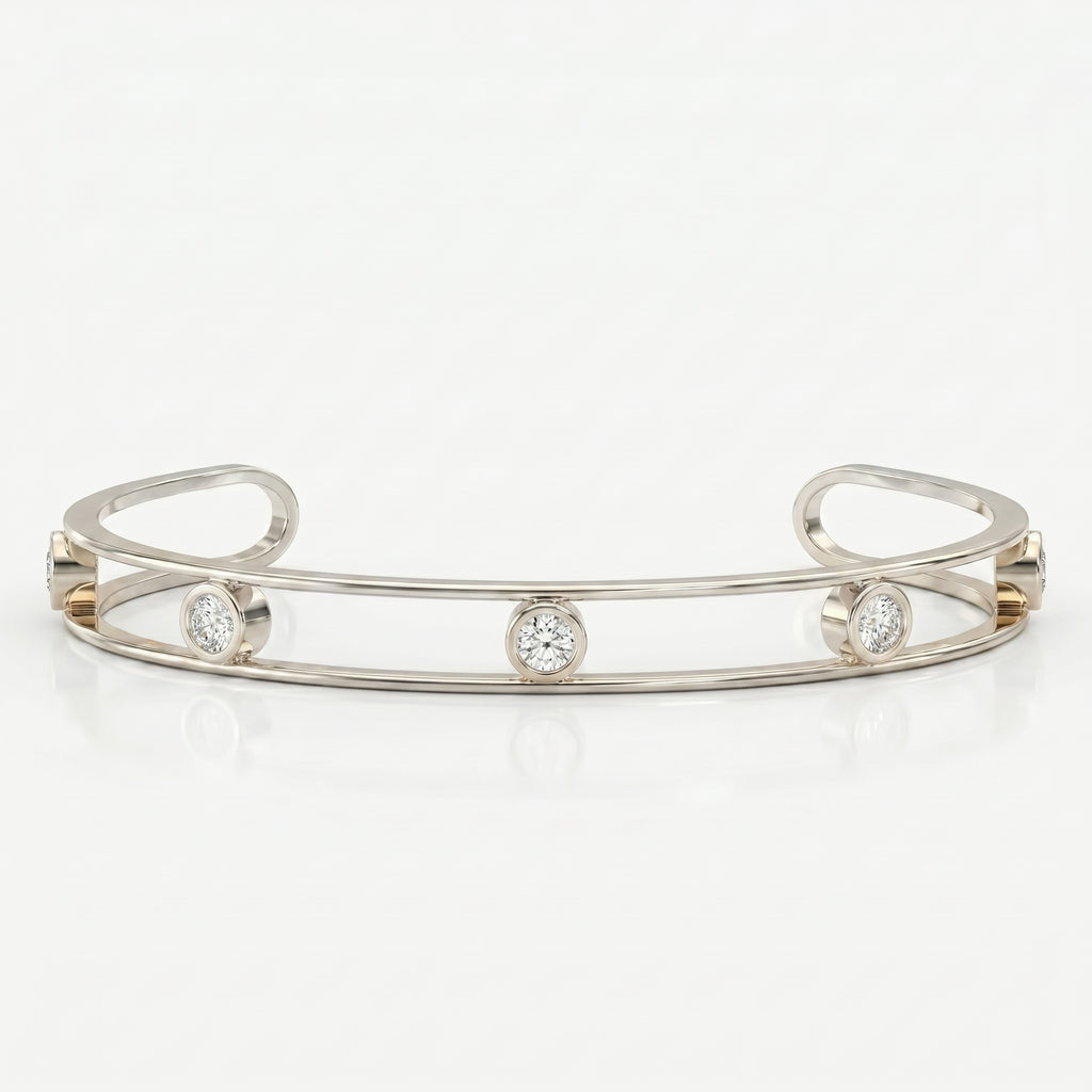 Minimalist Cuff Bracelet with Bezel Set Round Diamond