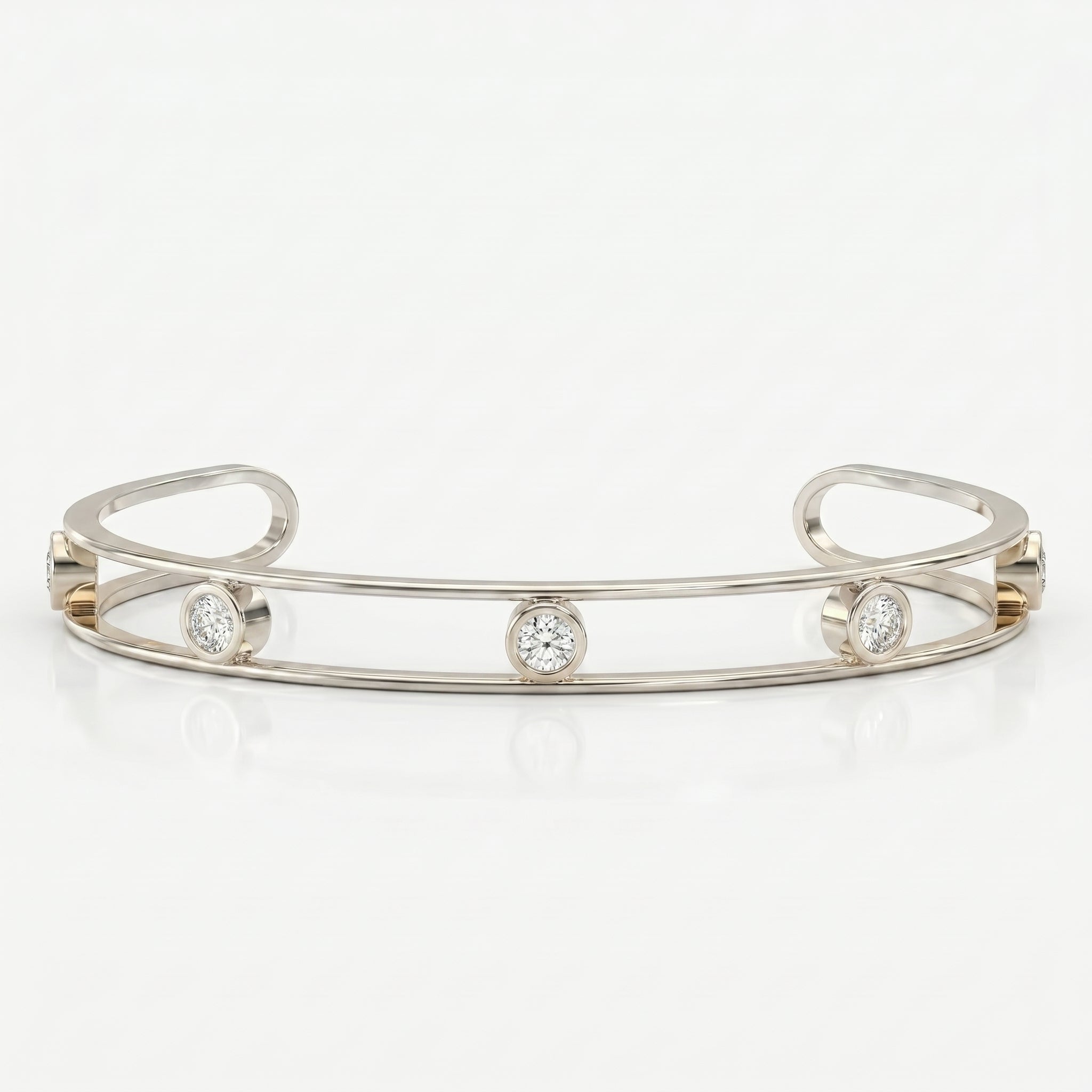 Minimalist Cuff Bracelet with Bezel Set Round Diamond