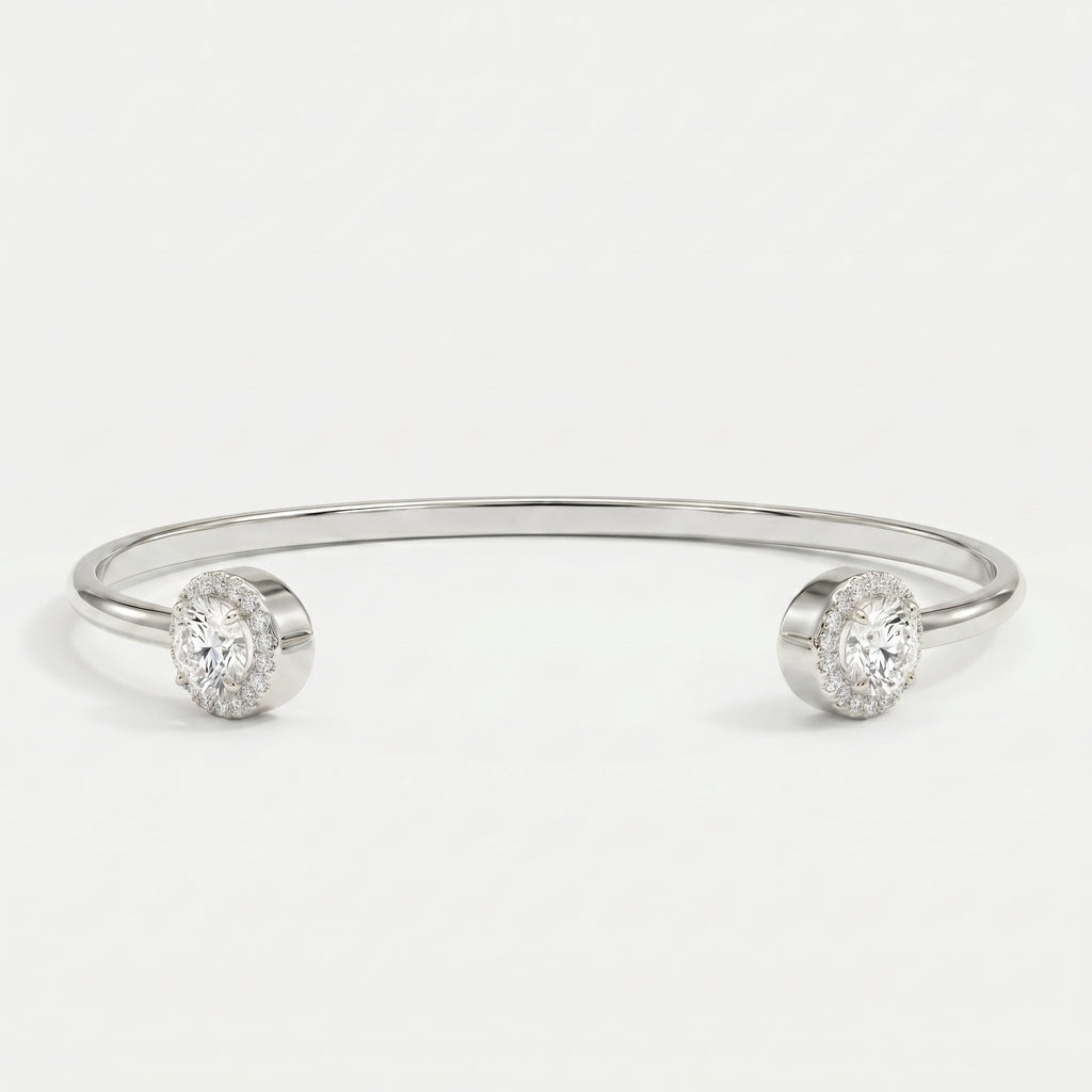 Elegant Open Cuff Bracelet with Round Halo Diamond