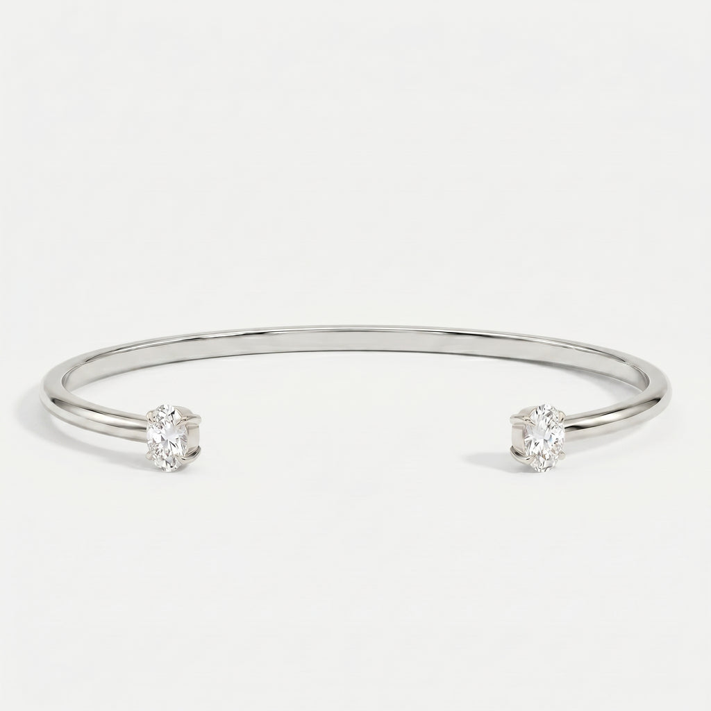  Minimalist Open Cuff Bracelet with Solitaire Oval Diamond
