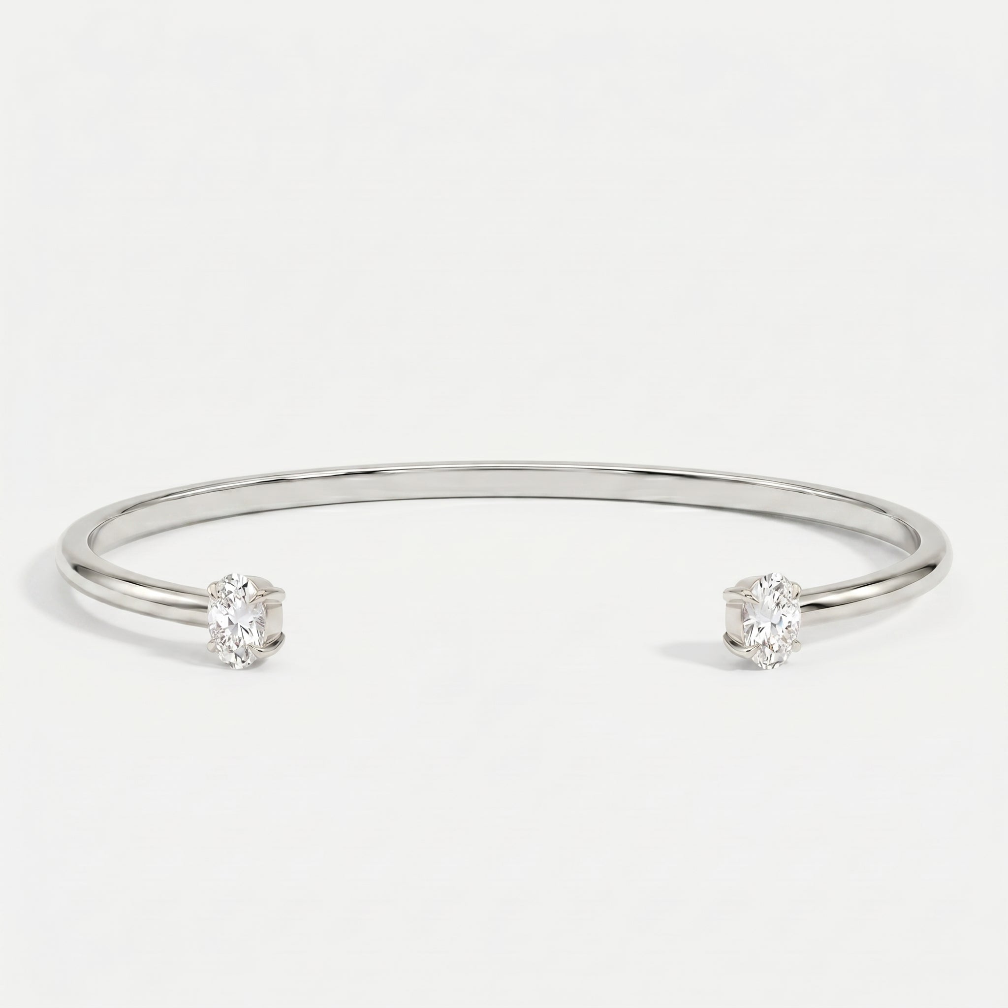  Minimalist Open Cuff Bracelet with Solitaire Oval Diamond