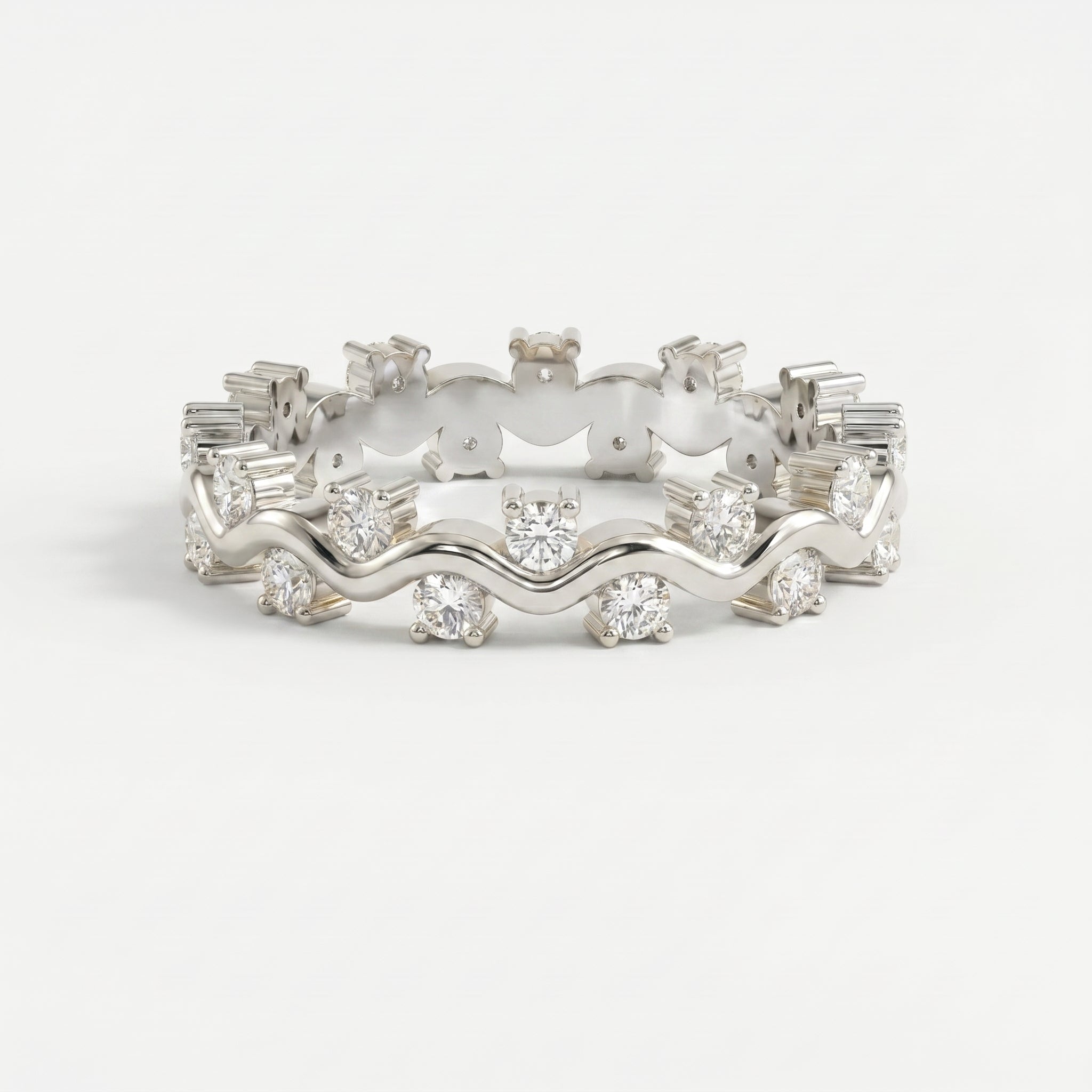 Curved Diamond Ring with Round Brilliant Cut Ring