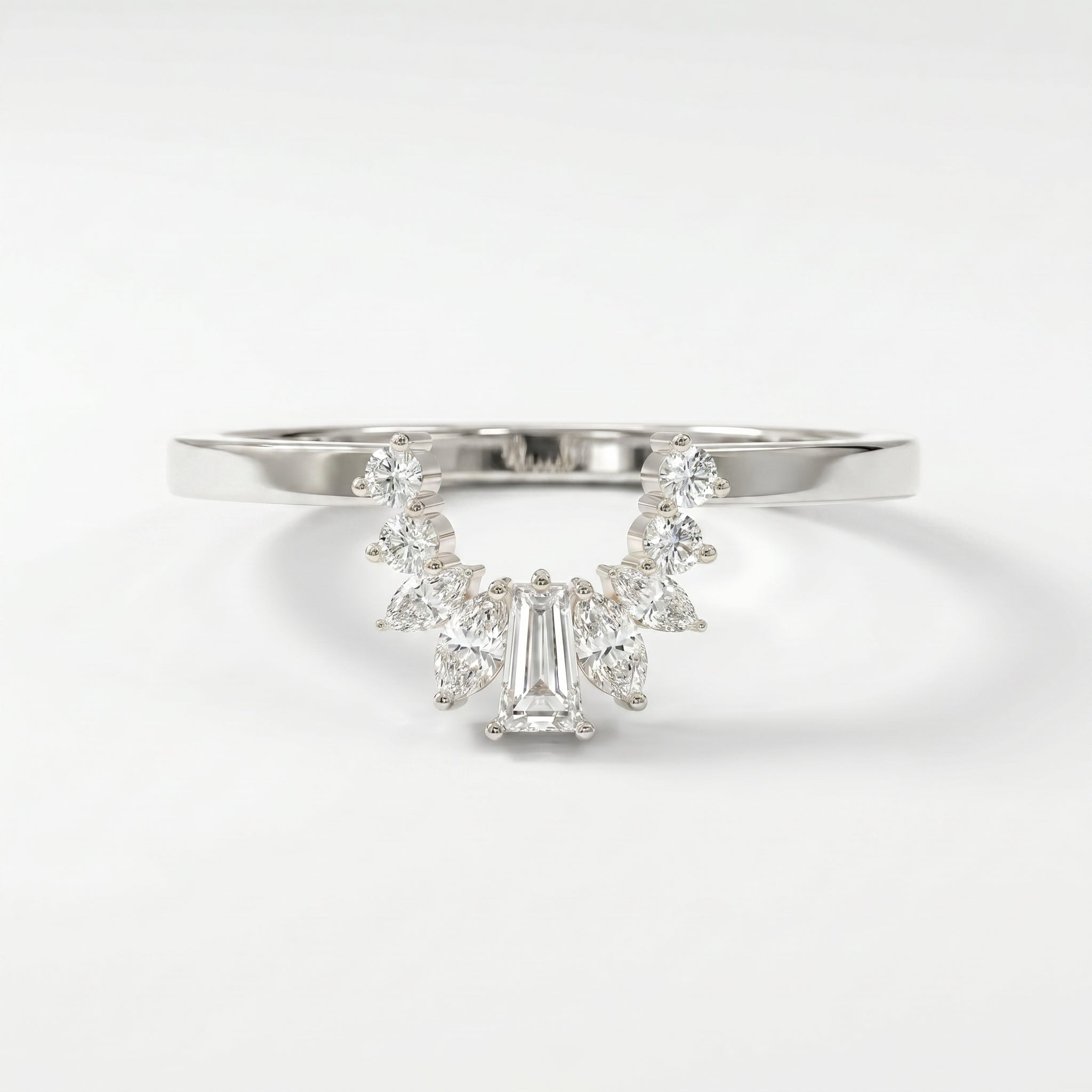 Gracefully Crafted Marquise &  Baguette Diamond Curved Design Ring