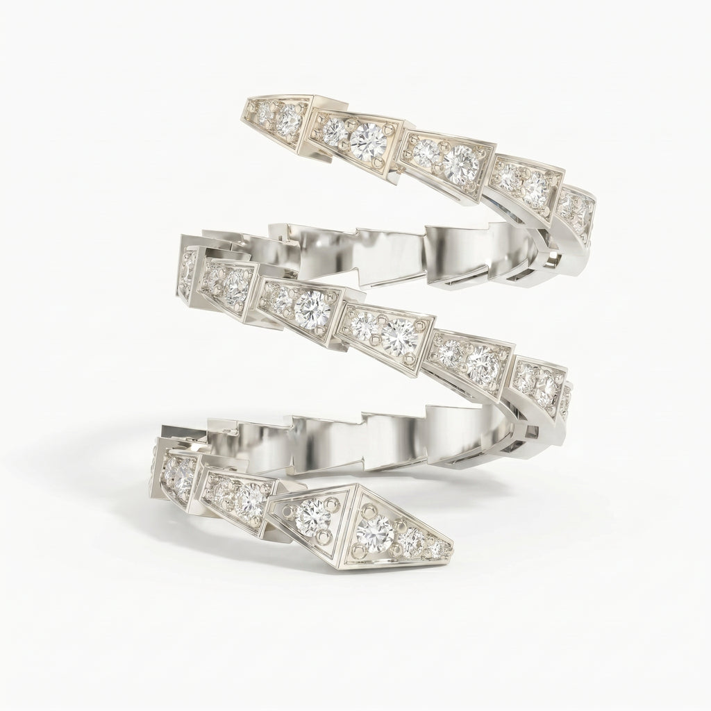 Diamond Studded Serpenti Viper Finger Curved Ring ( 1.40 - 1.60 ct. )