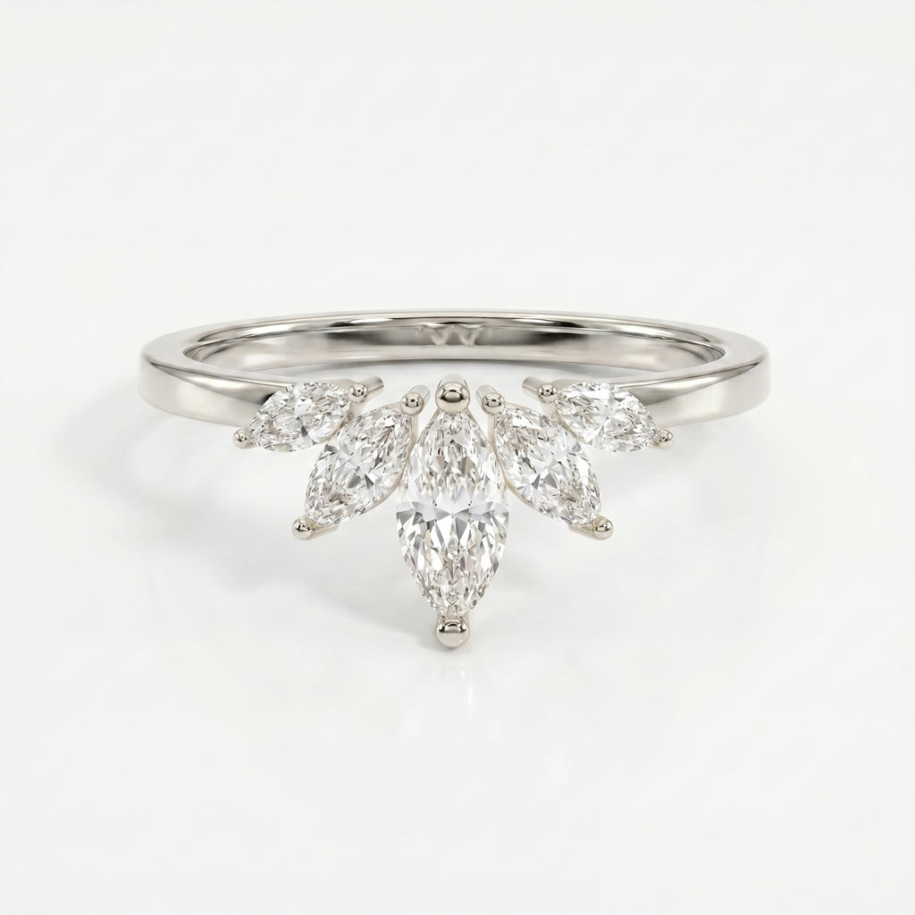 Marquise Diamond Curve Design Wedding Band