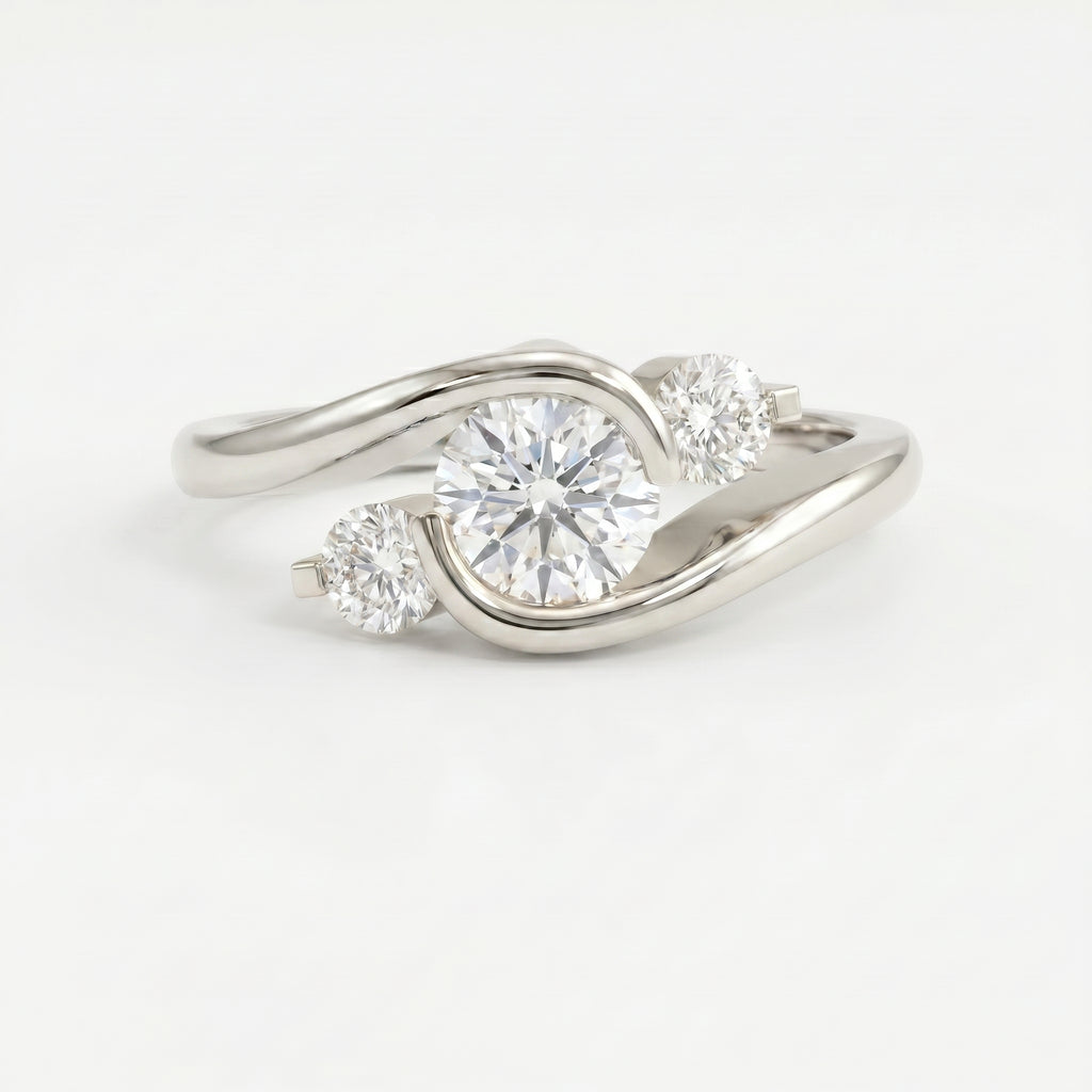 Modern Three-Stone Diamond Bypass Unique Swirl Design