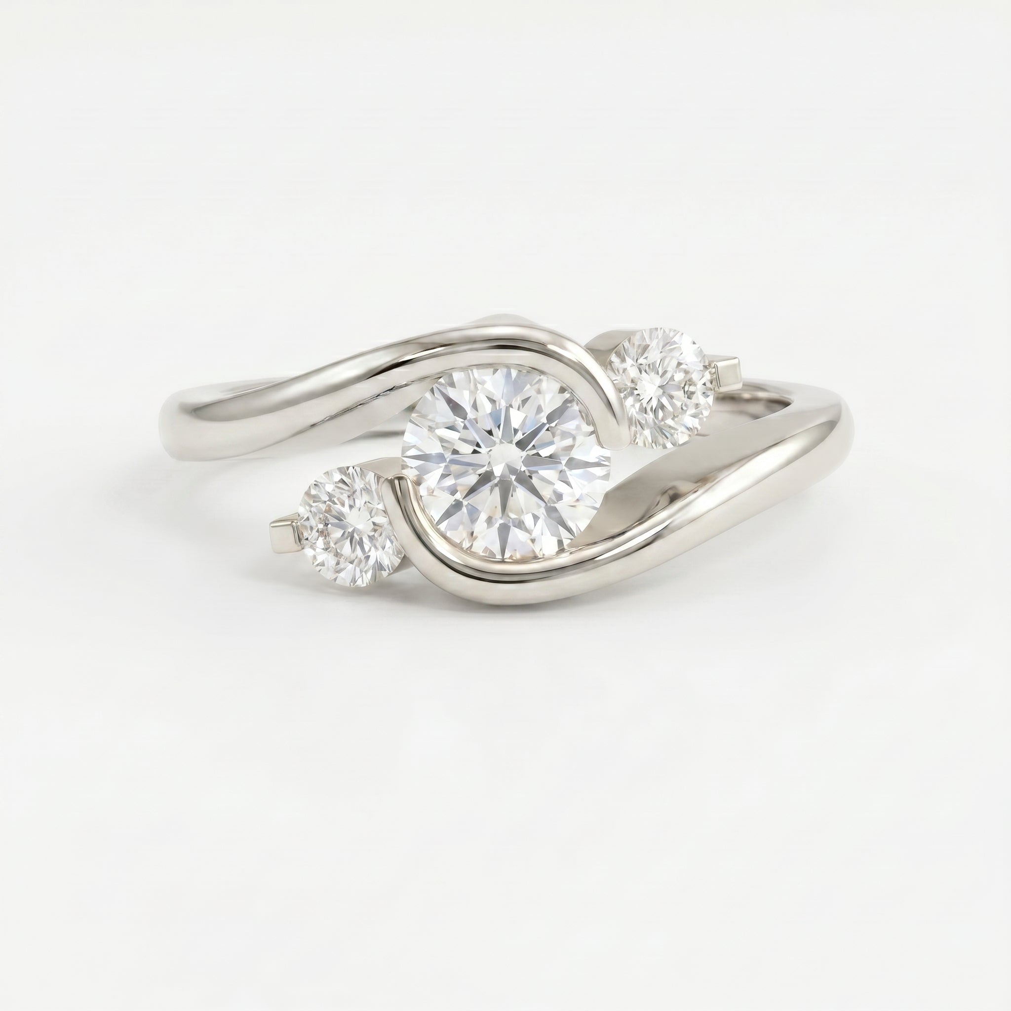 Modern Three-Stone Diamond Bypass Unique Swirl Design