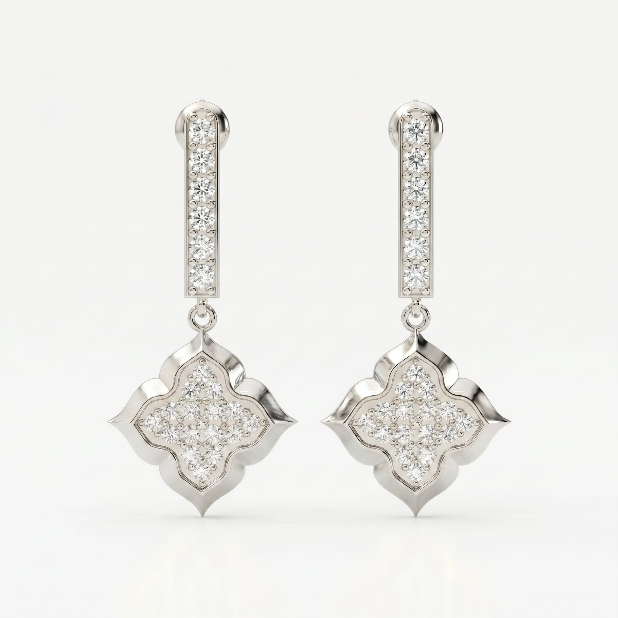 Round Cut Diamond Quatrefoil Drop Earrings