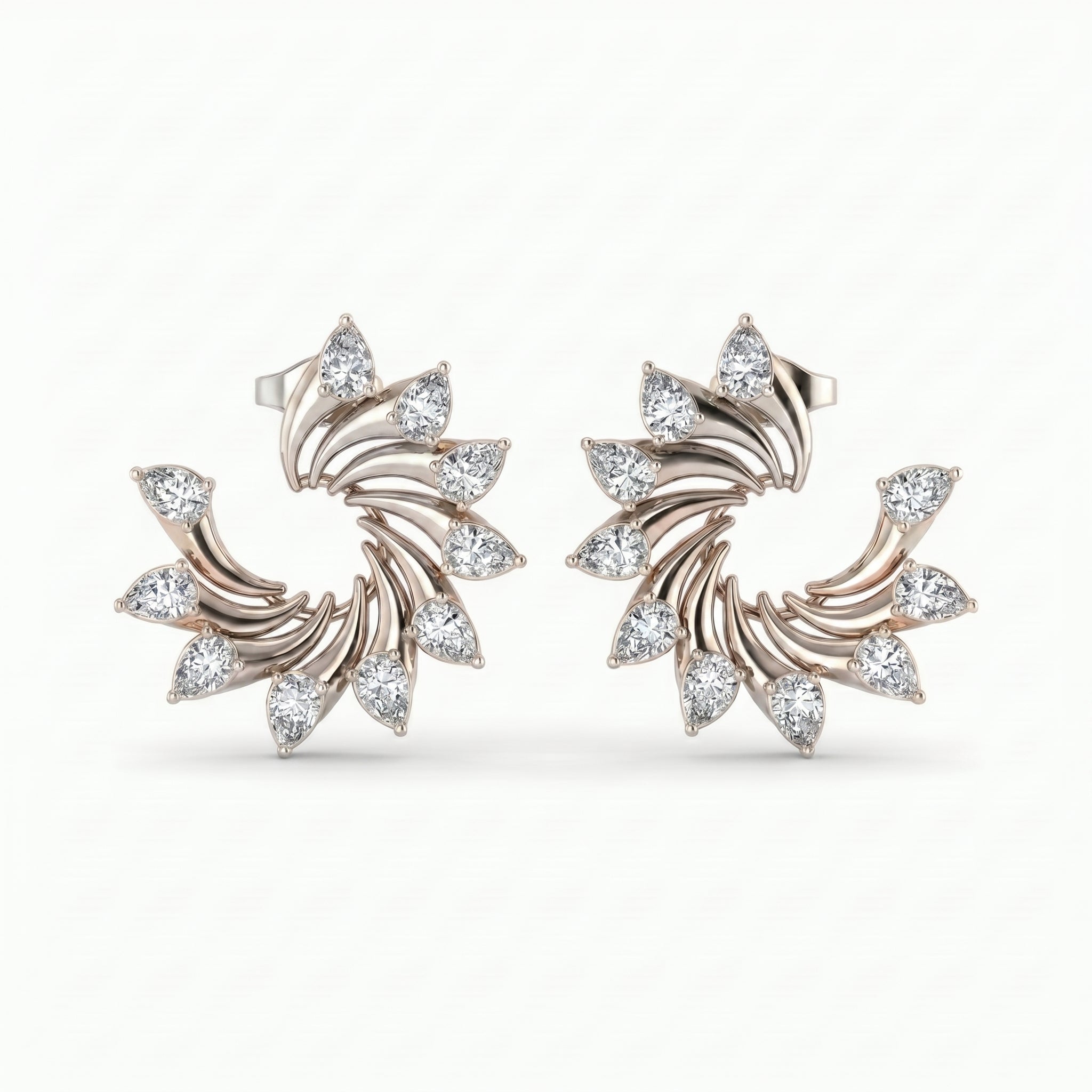 Pear Cut Diamond Swirl Stud Earrings