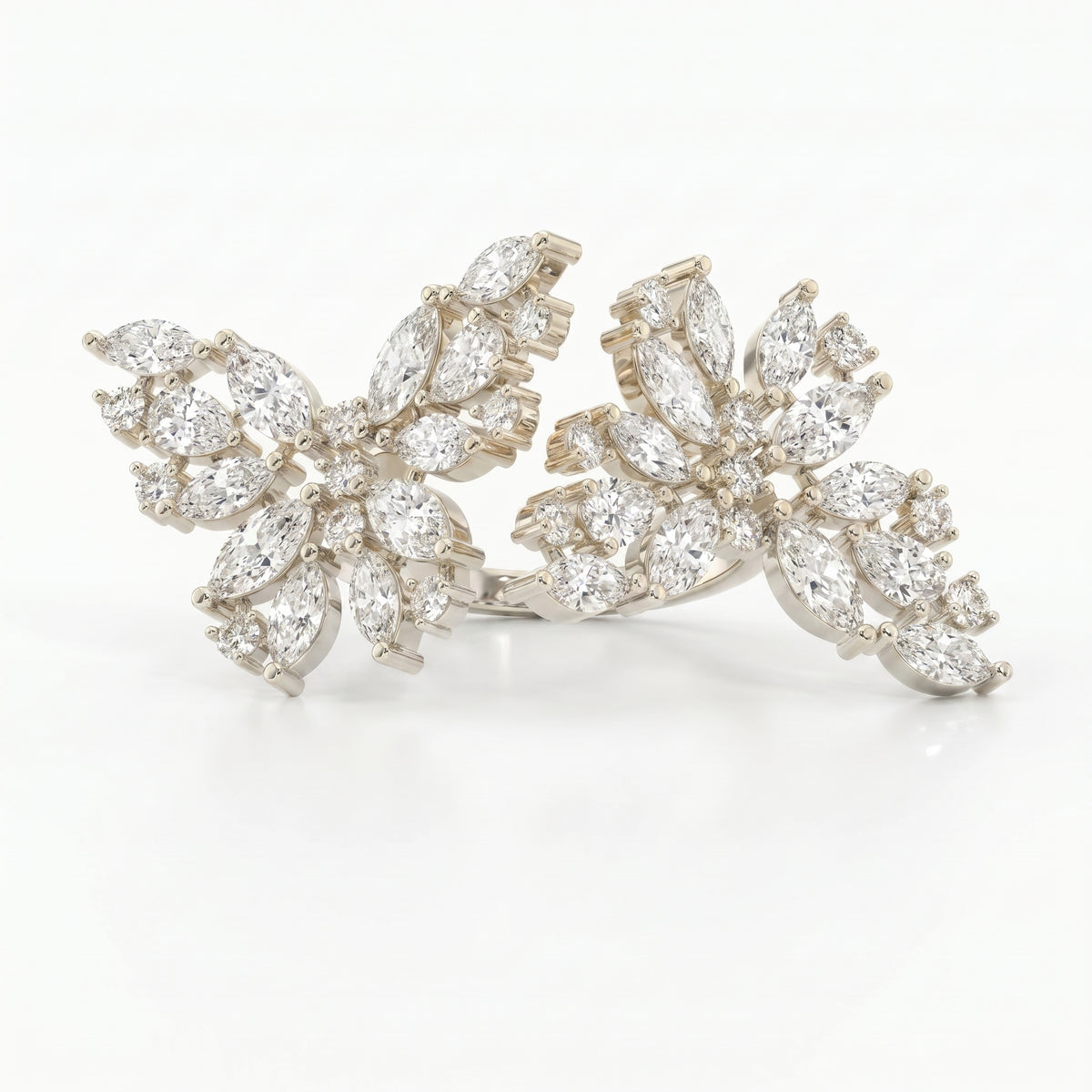 Double Floral Statement Cocktail Butterfly Style Fashion Ring
