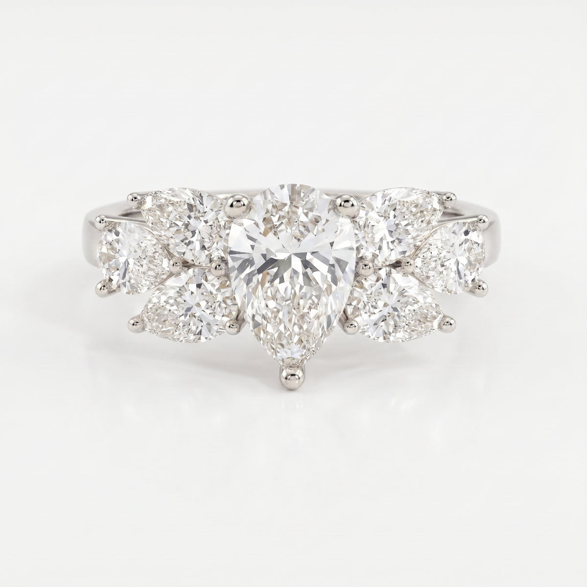 Floral Cocktail Cluster Design Pear Shape Diamond Fashion Ring