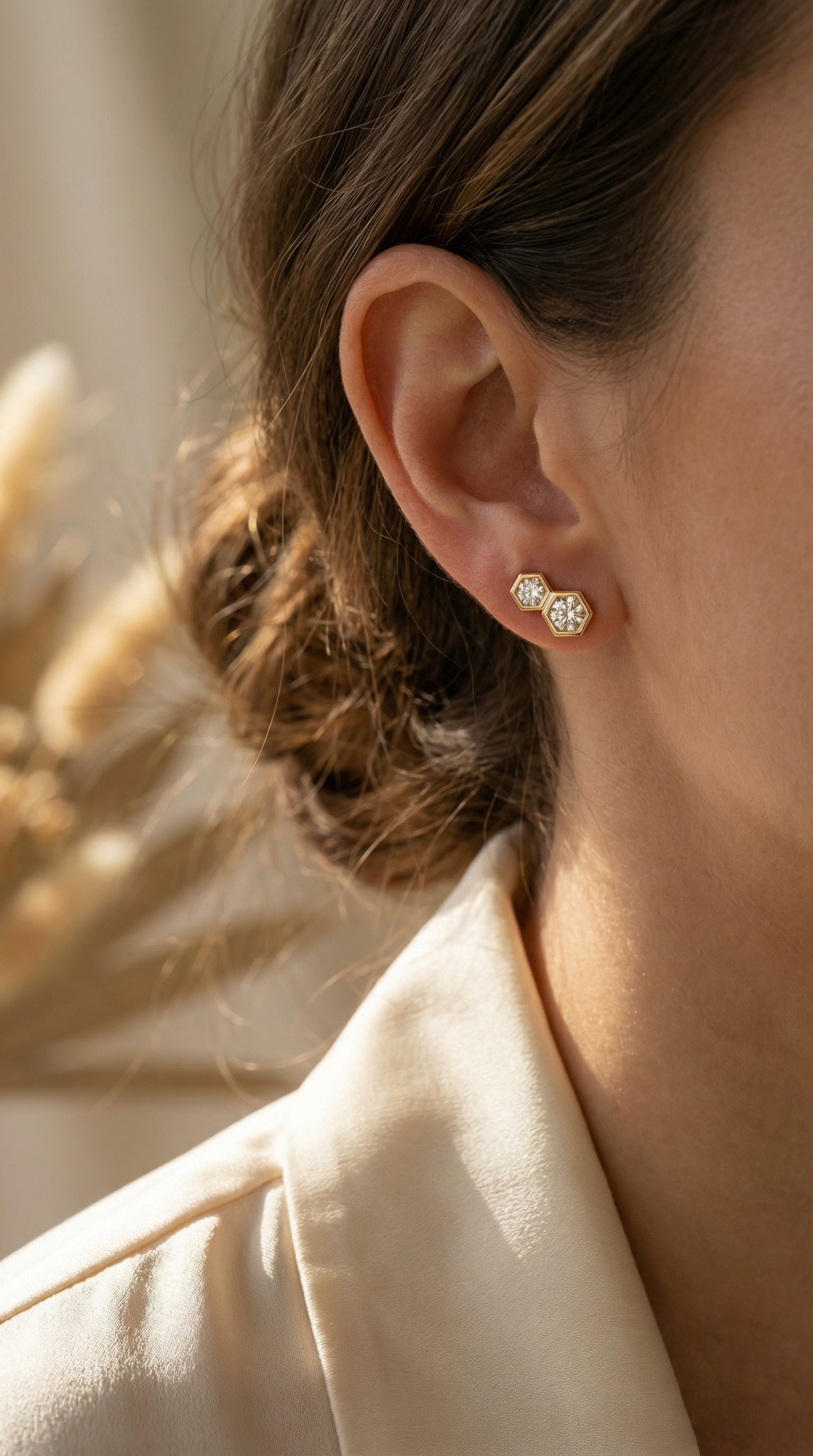 Honeycomb Hex Diamond Earring Stud