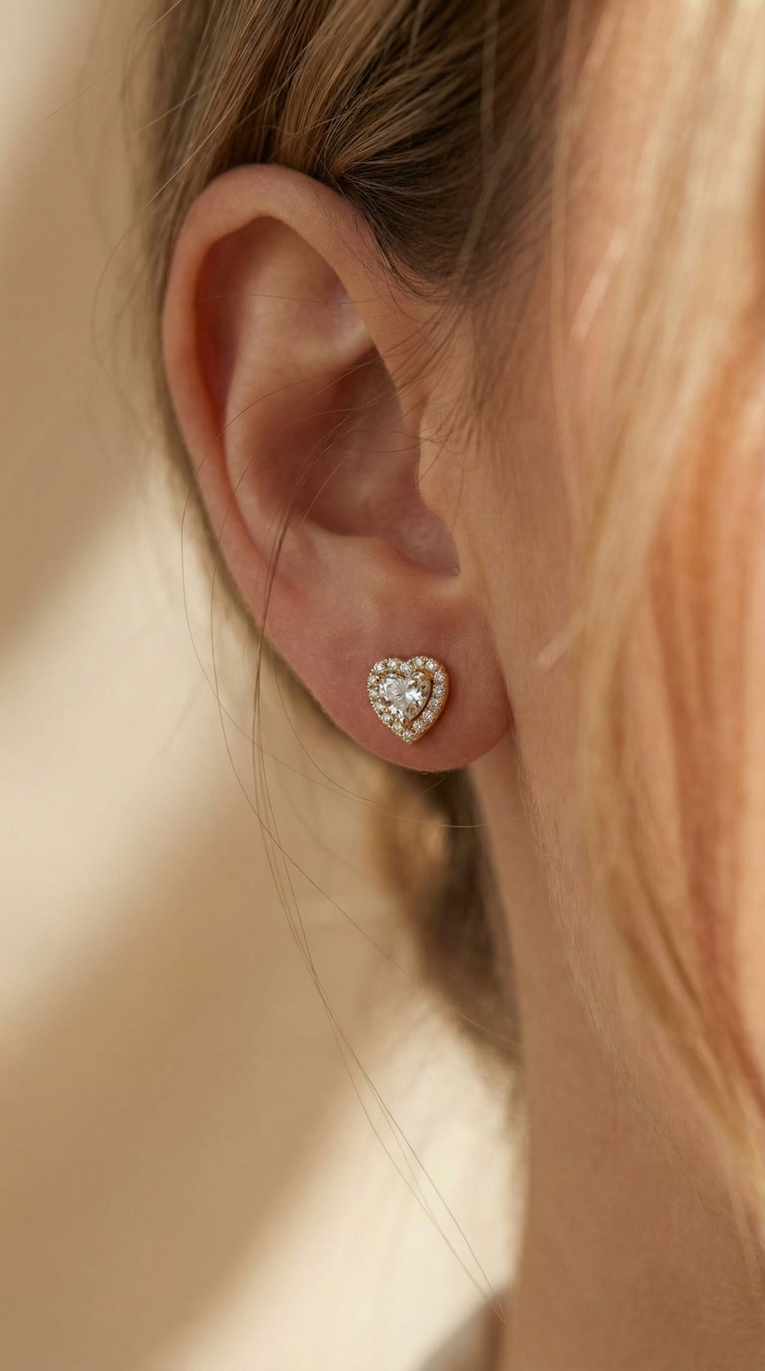 Heart Diamond Halo Stud Earring