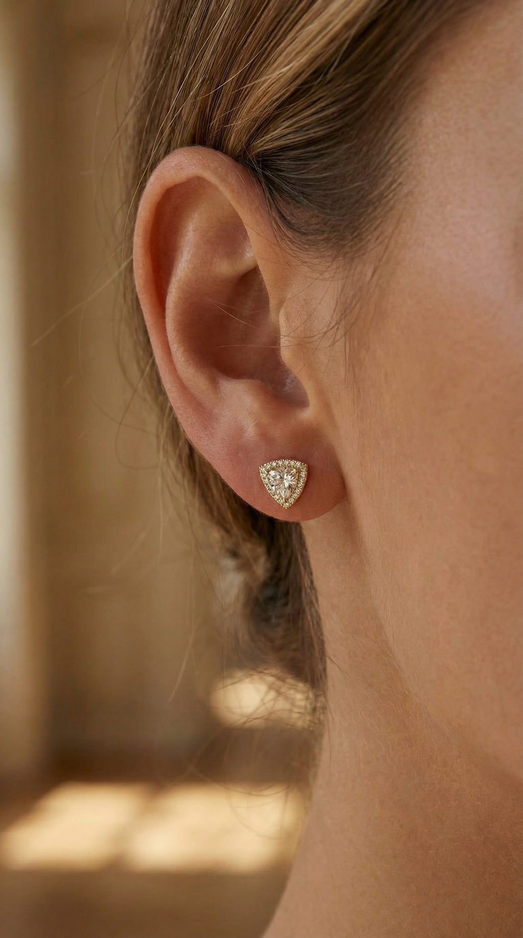 Trilliant Cut Diamond Halo Stud Earring