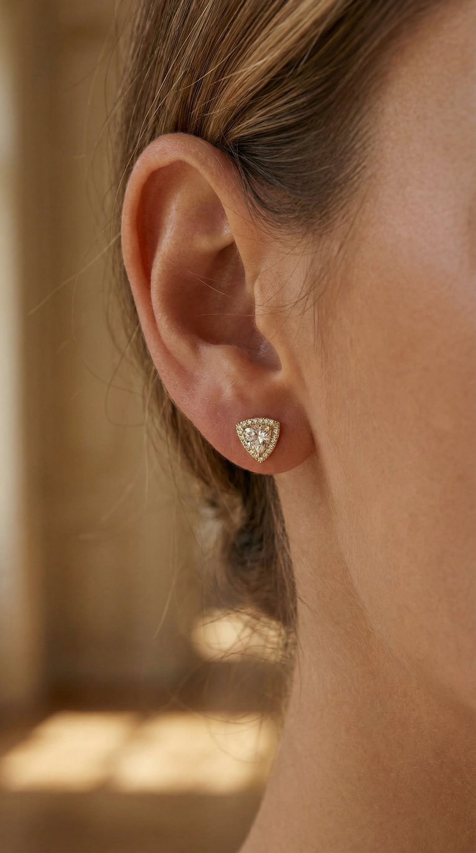 Trilliant Cut Diamond Halo Stud Earring
