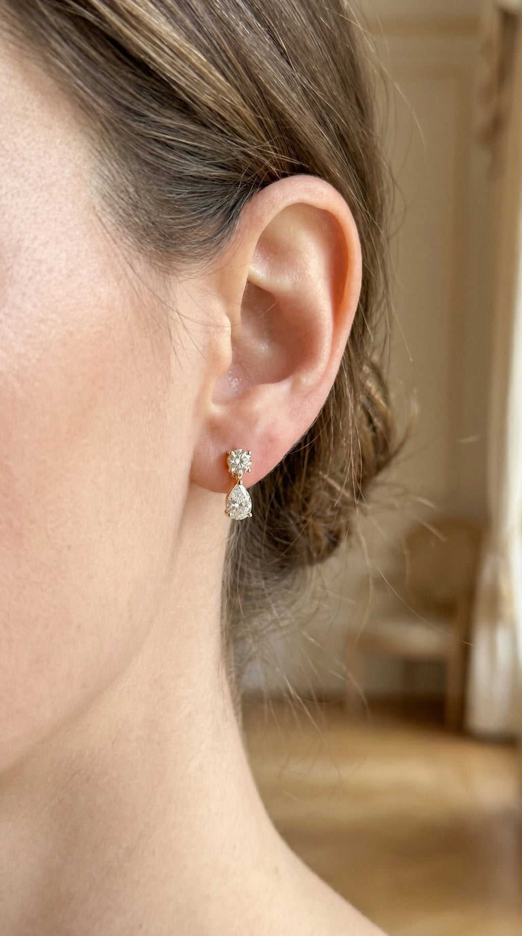 Round & Pear Diamond Drop Dangle Earring