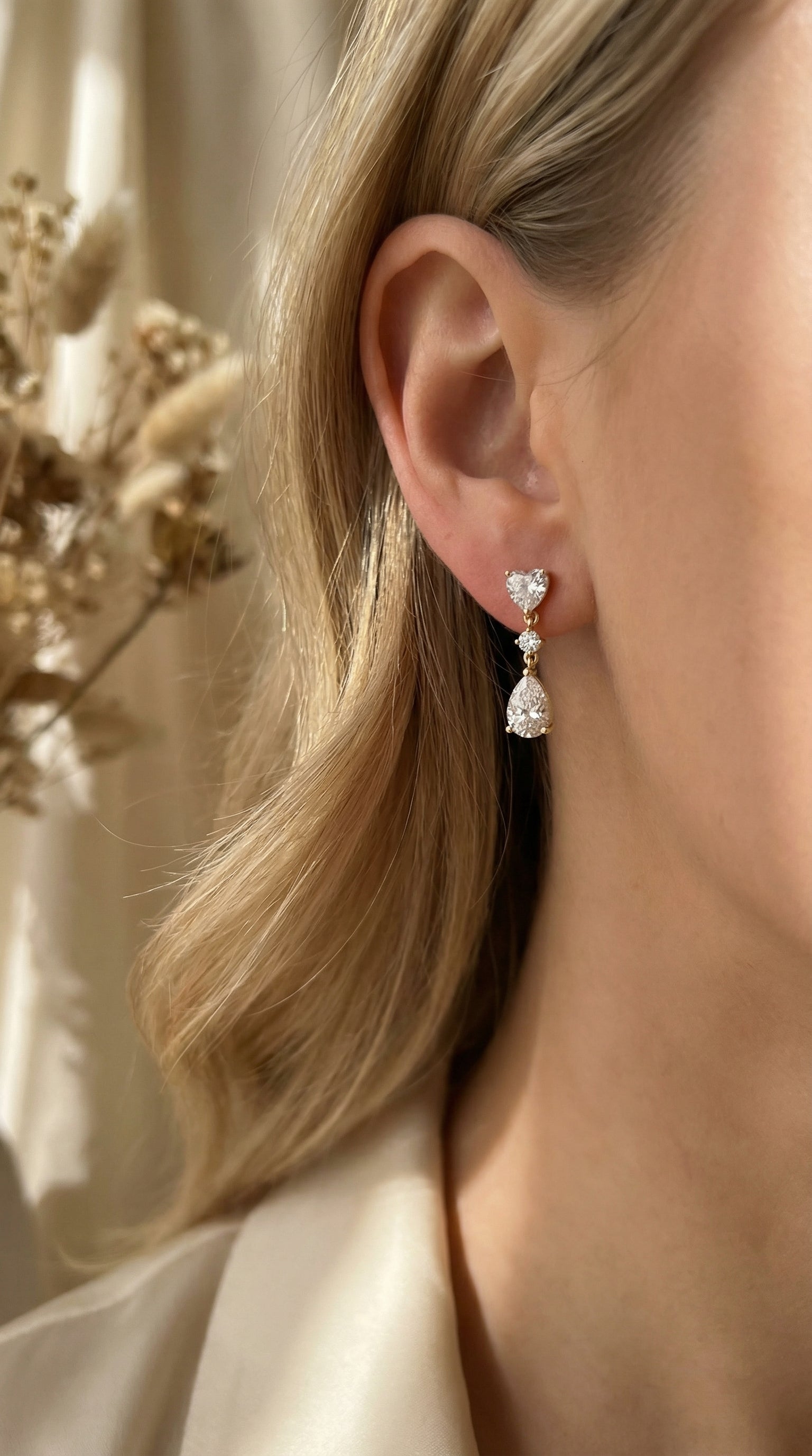 Romantic Heart & Pear Cut Diamond Drop Dangle Earring