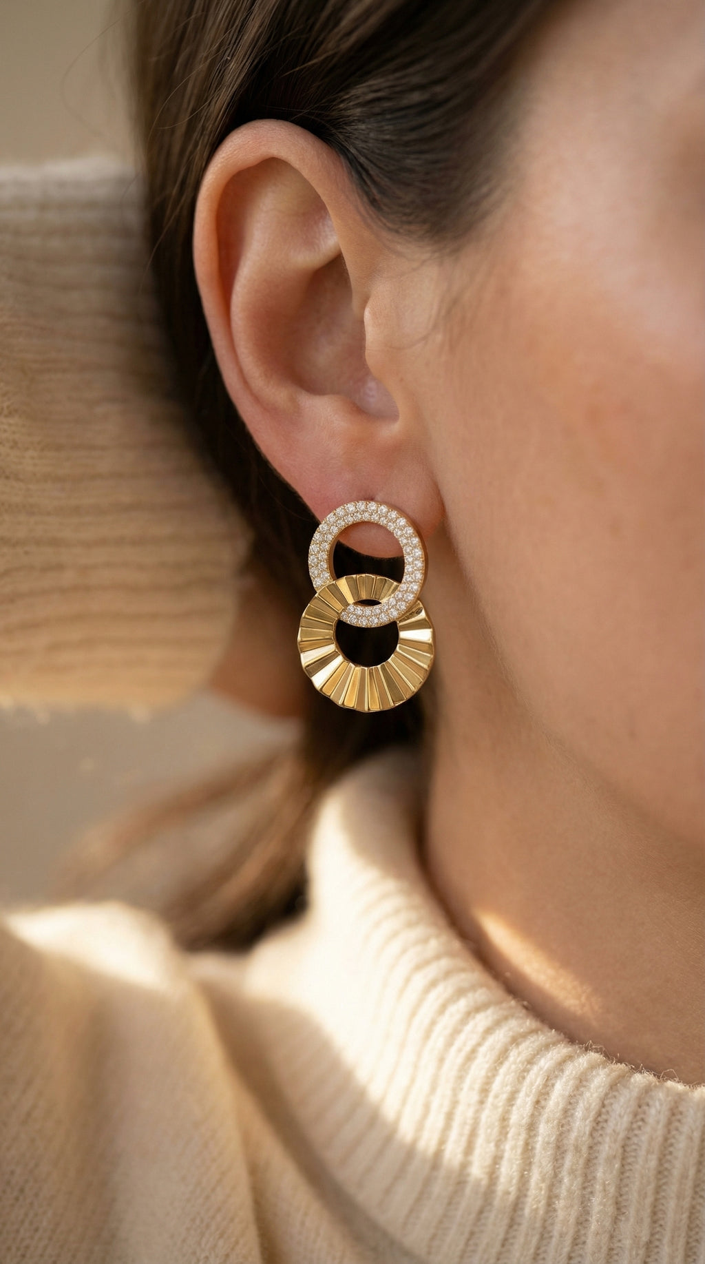 Luxury Pavé Double Circle Round Diamond Drop Earrings