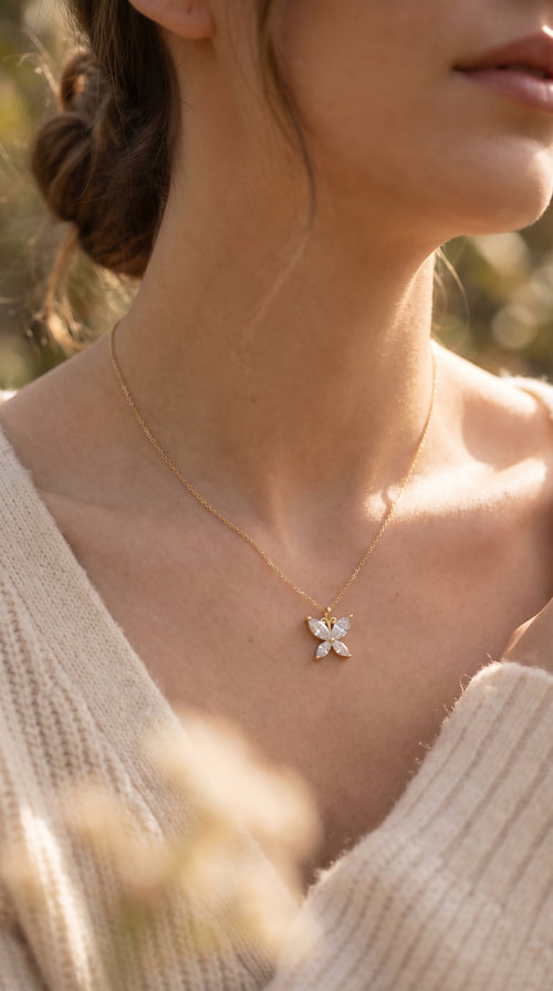 Butterfly Marquise Cut  Diamond Pendant Necklace