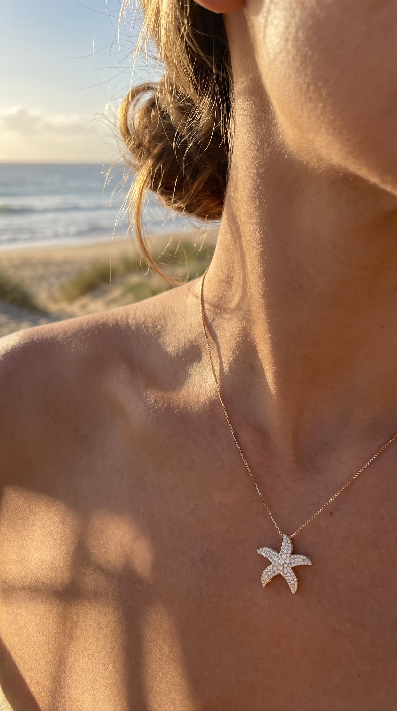 Round Diamond Celestial Starfish Design Pendant