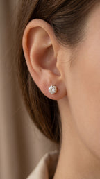 Classic 6 Prong Round Brilliant Diamond Stud Earrings