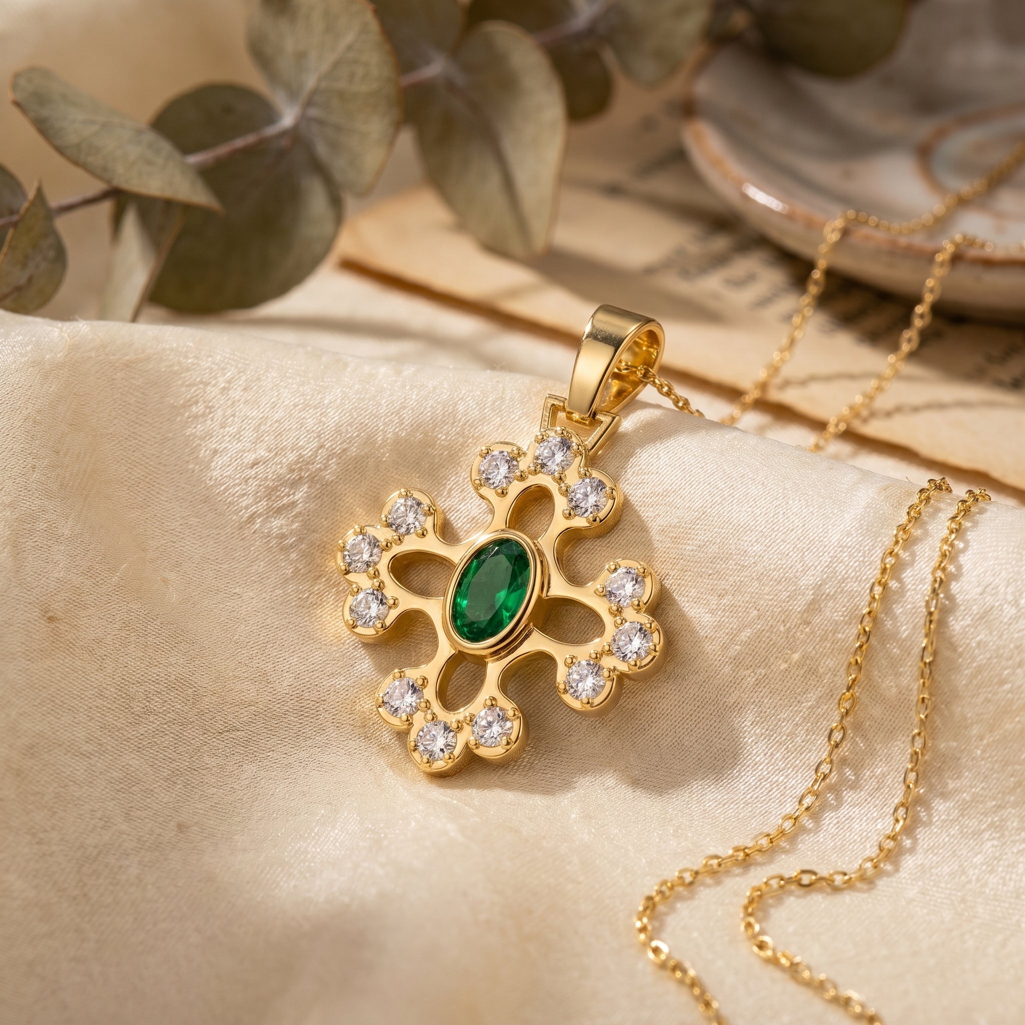 Elegant Round Diamond Floral Pendant Necklace