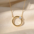 Emerald Cut Diamond Pendant Circle Design Necklace
