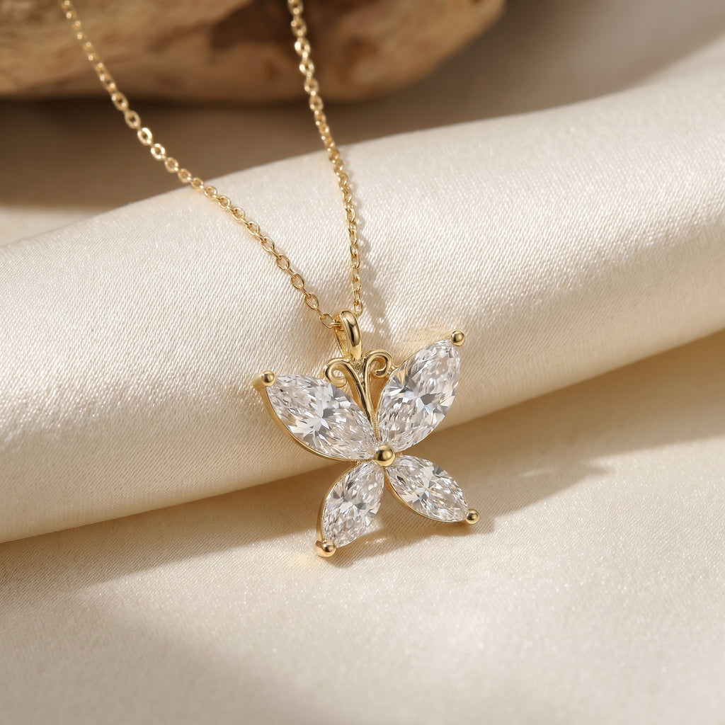 Butterfly Marquise Cut  Diamond Pendant Necklace