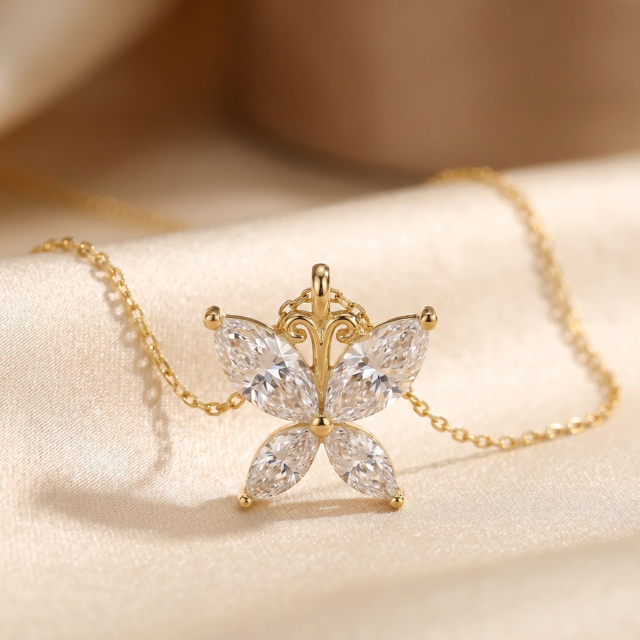 Butterfly Marquise Cut  Diamond Pendant Necklace