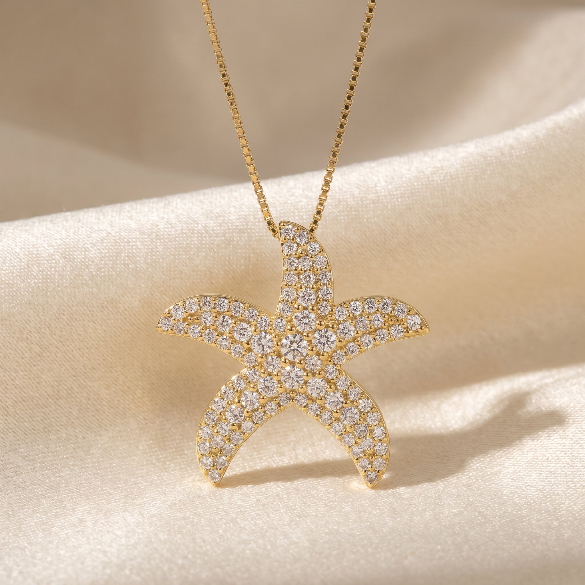 Round Diamond Celestial Starfish Design Pendant