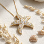 Round Diamond Celestial Starfish Design Pendant