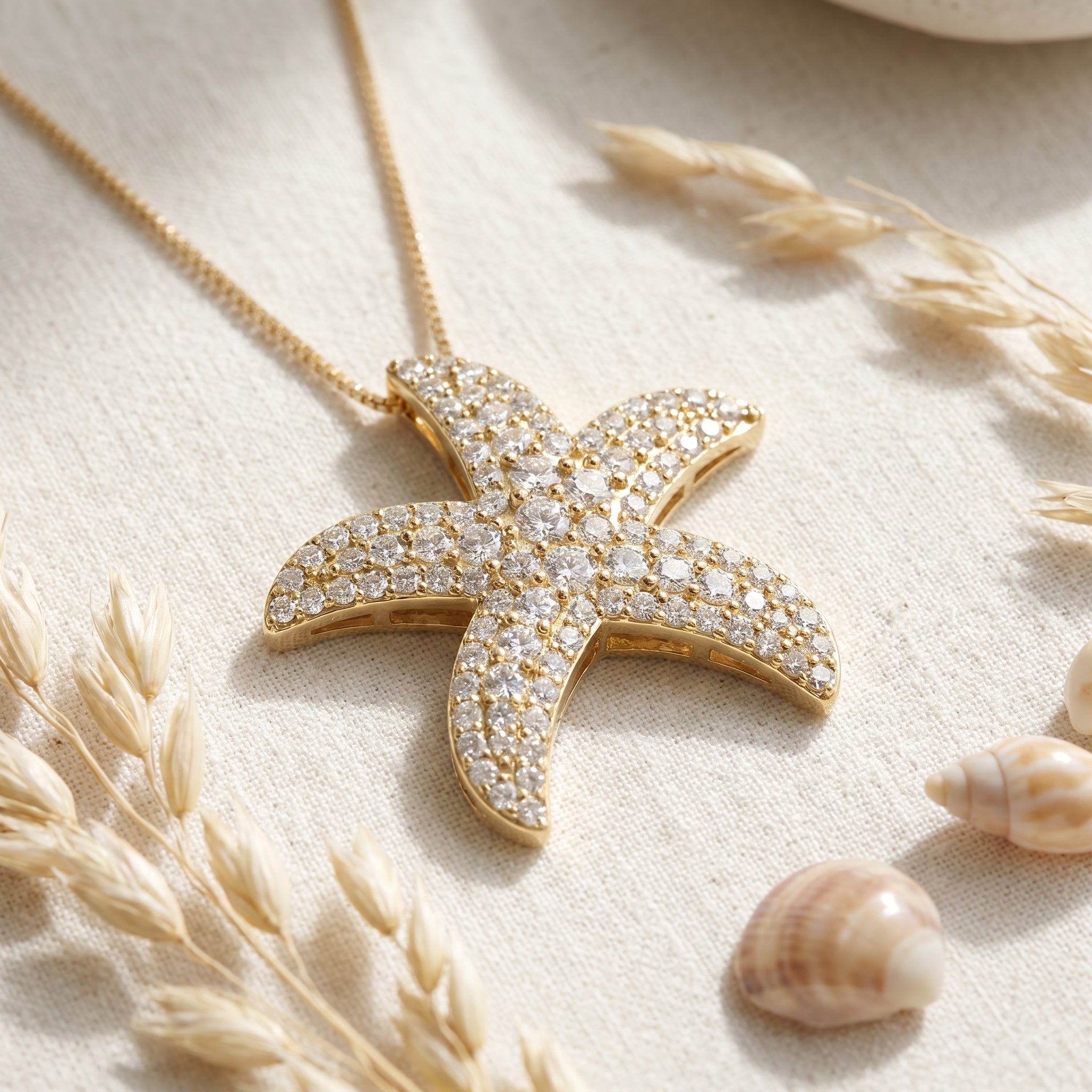 Round Diamond Celestial Starfish Design Pendant