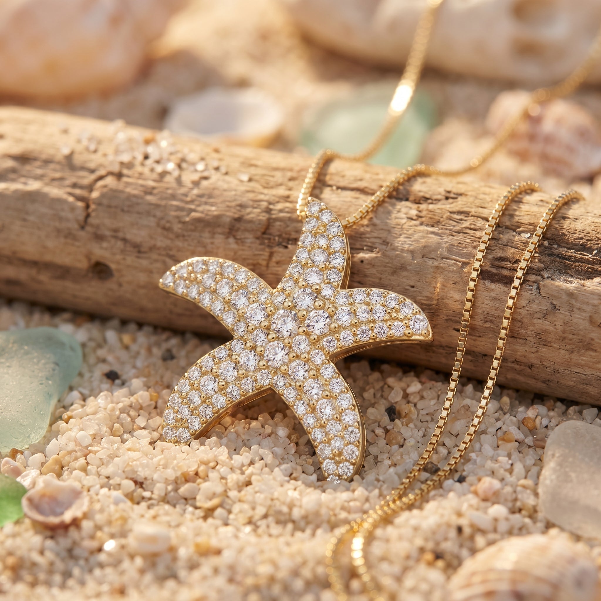 Round Diamond Celestial Starfish Design Pendant