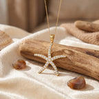 Round Diamond Starfish Embrace Pendant Necklace