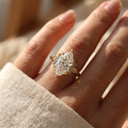 Dutch Marquise Cut Lab Diamond Floral Side Cluster Design Engagement Ring
