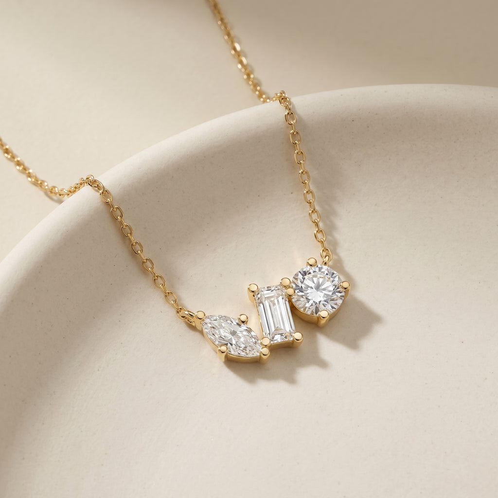 Elegant Three Stone Diamond Pendant Necklace