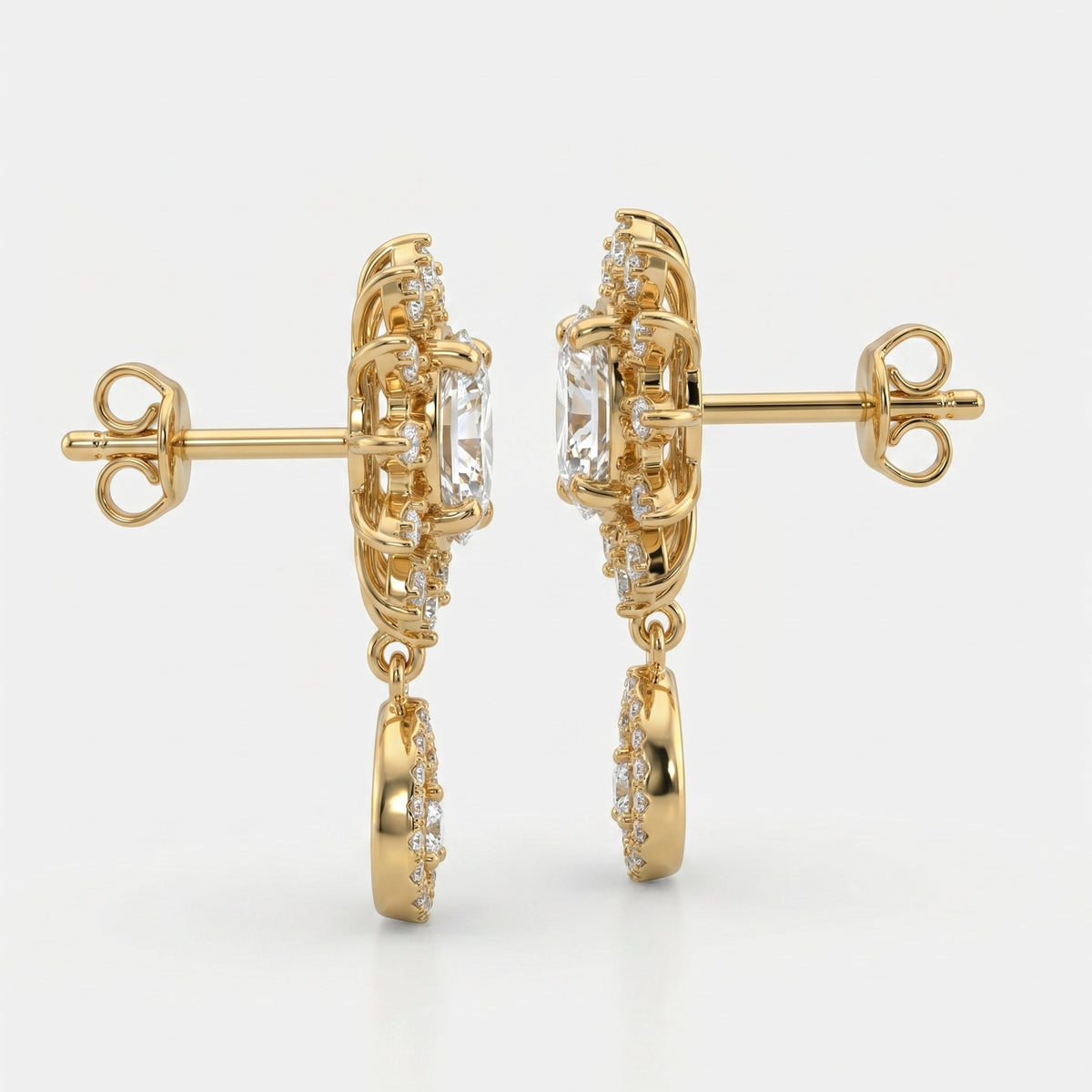 Oval Cut Diamond Sunburst Drop Earrings