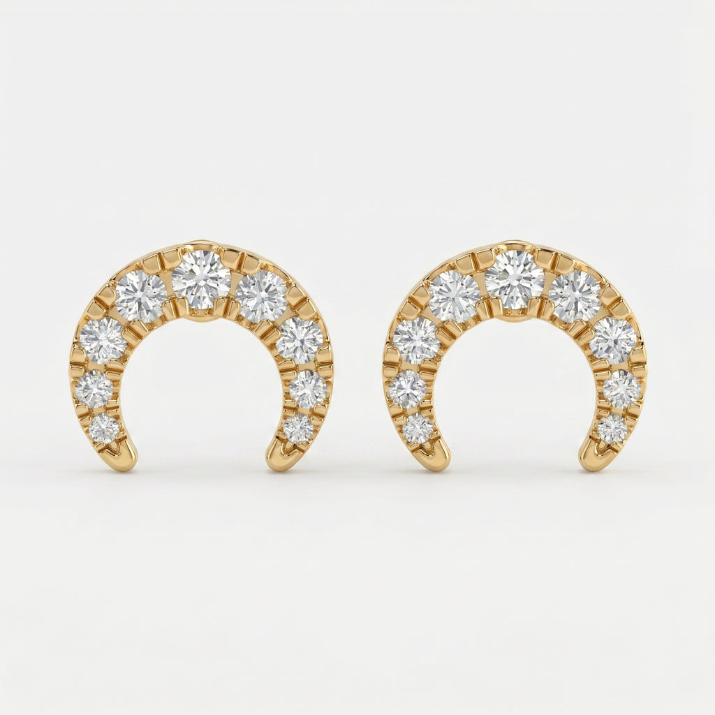 Curved Diamond Crescent Stud Earrings