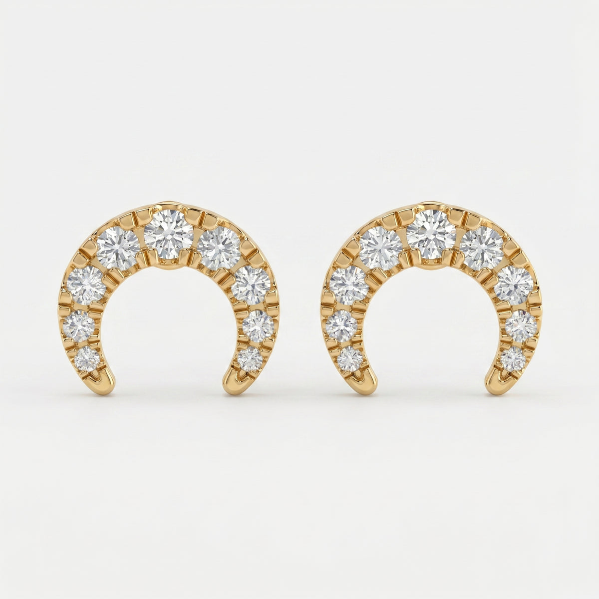 Curved Diamond Crescent Stud Earrings
